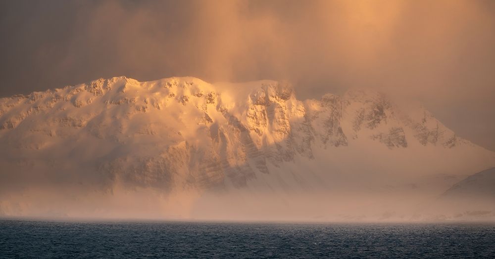 Antarctica-South Georgia Island-Bay of Isles Sunrise panoramic of fog on mountain and ocean  art print by Jaynes Gallery for $57.95 CAD